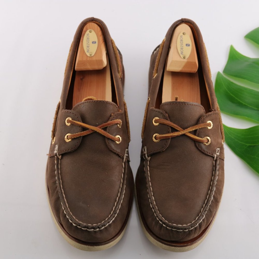 Sperry Gold Cup Boat Shoe Moc Loafer Slip On Brown Gold Plate Eyelet Men 10.5 - Picture 1 of 13
